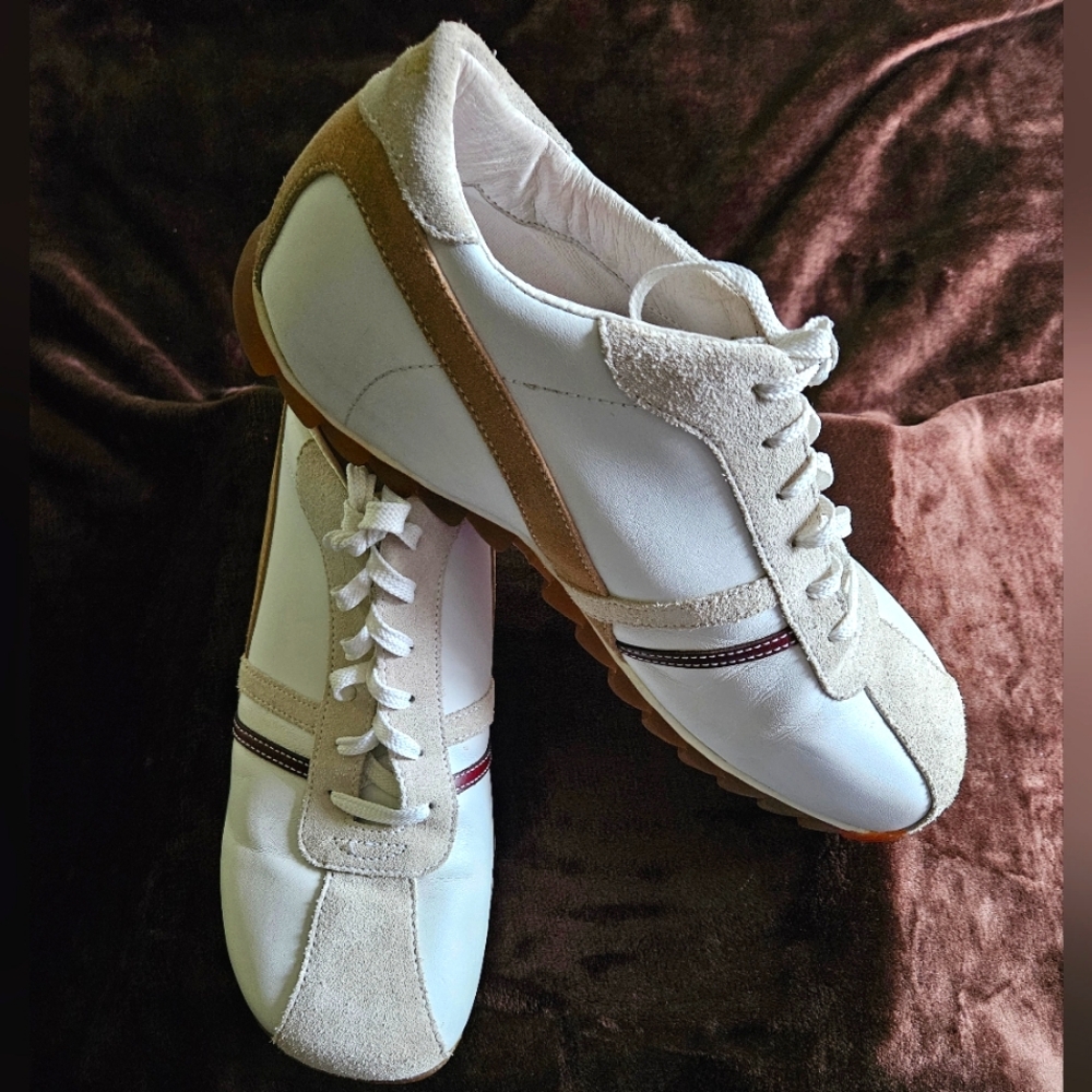 Steve Madden 2011 Mens Rooloo Casual Shoes White w/ Tan Brown Stripes Sz 13
